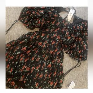 ASOS DESIGN pleat mini dress w/ ruffles rose floral print Sz 8 NEW